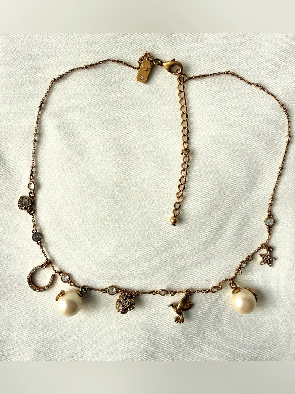Kate Spade Gold Tone Imitation Pearl Charm Necklace